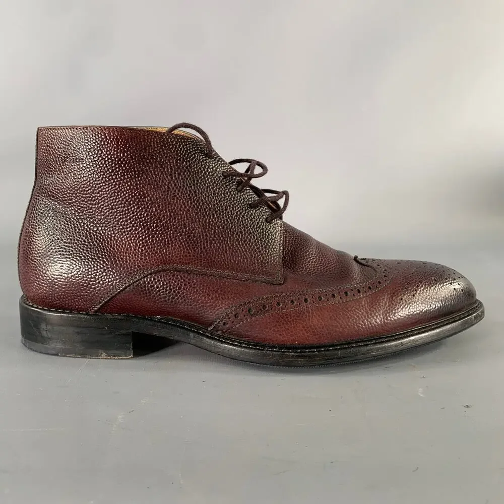 GREVE Size 9 Burgundy Wingtip Leather Ankle Boots